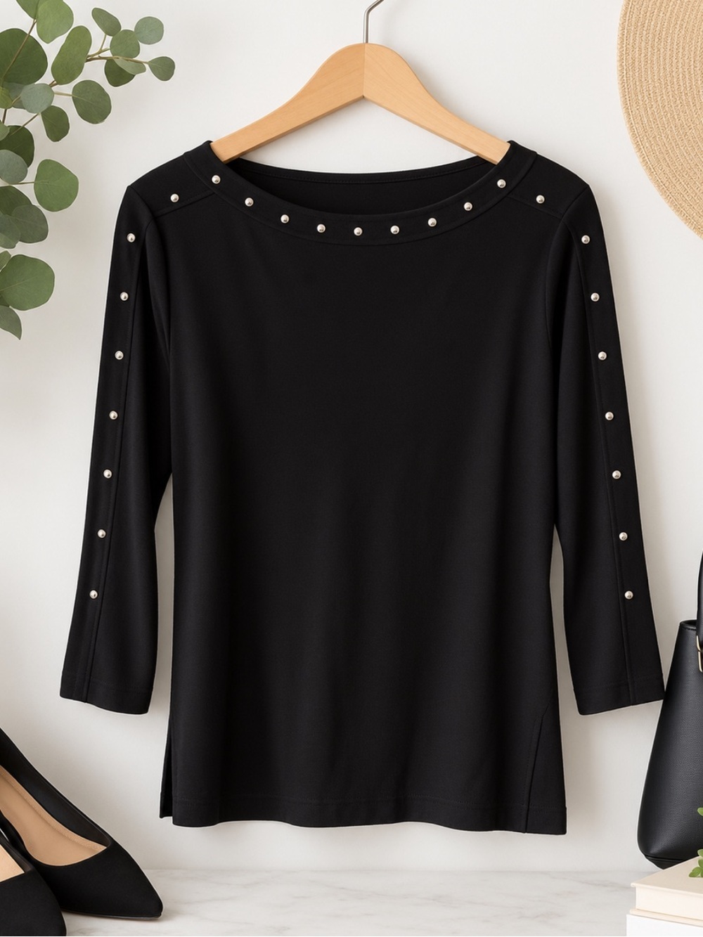 NWT Karen Scott Women’s Studded Long-Sleeve Top